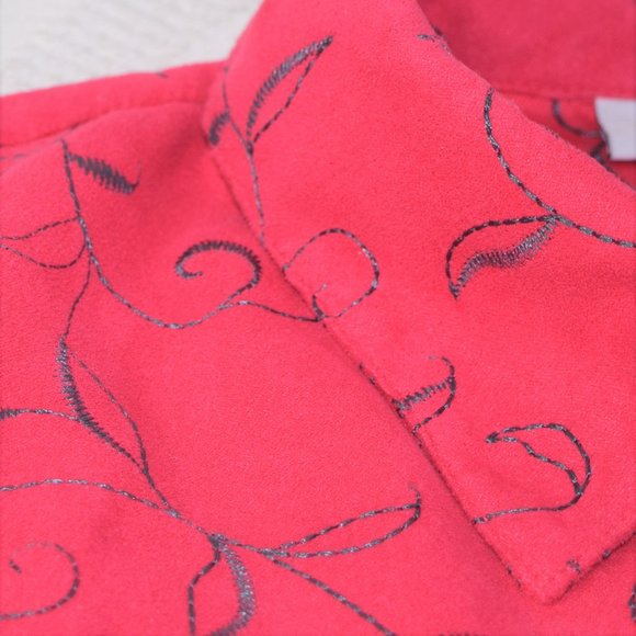 Sag Harbor Microfiber Button Jacket Collar Shirt Blouse Embroidered Hot Pink M - Picture 9 of 12